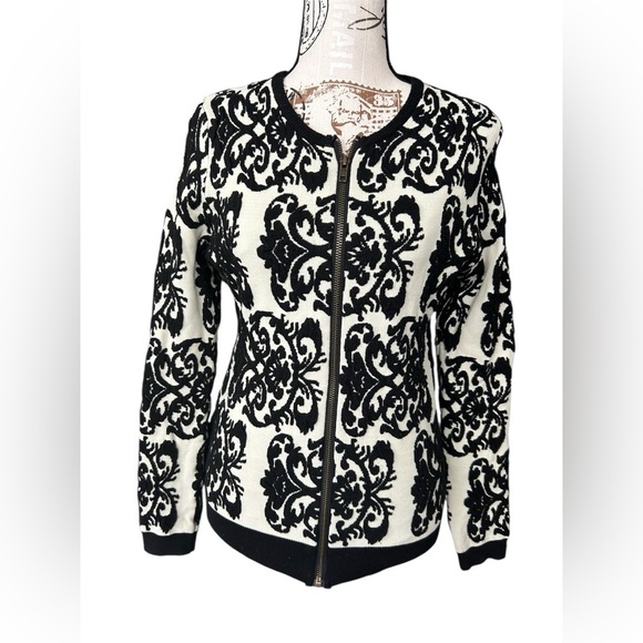 Soft Surroundings Sweaters - Soft Surroundings Women’s Zip Up Black and Off White Cardigan Sweater Size Large